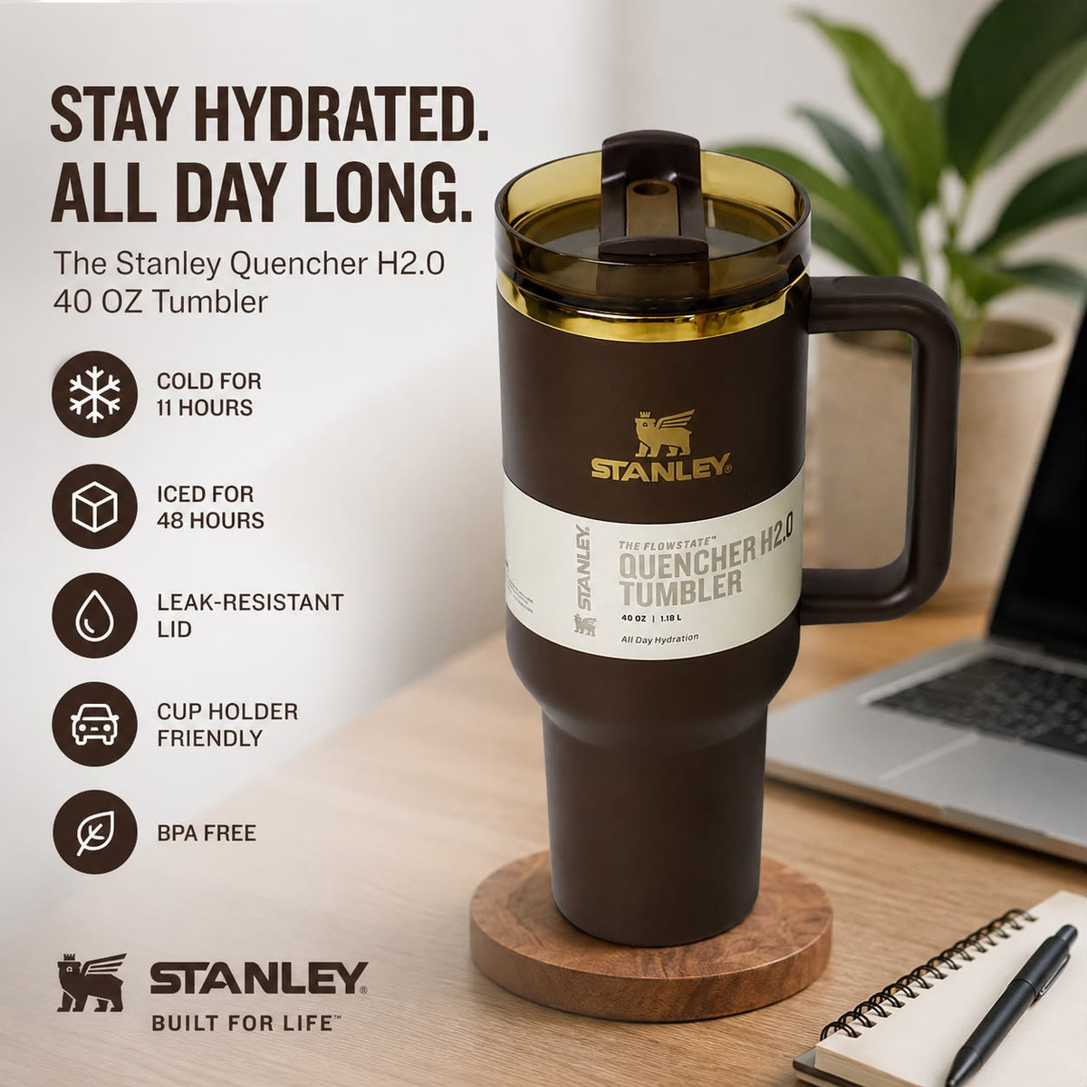 Stanley Quencher H2.0 FlowState Insulated Tumbler with Handle & Straw – Travel Cup